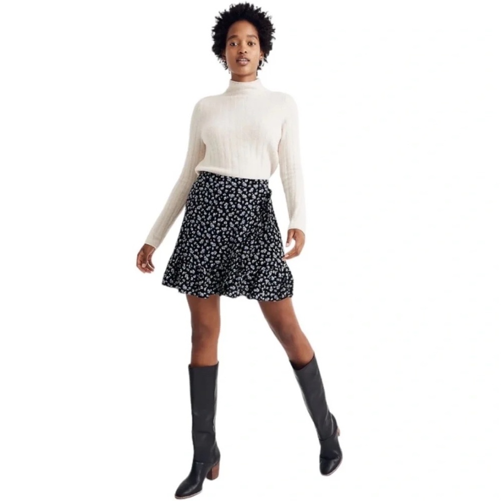 Madewell Floral Ruffle Mini Skirt navy blue